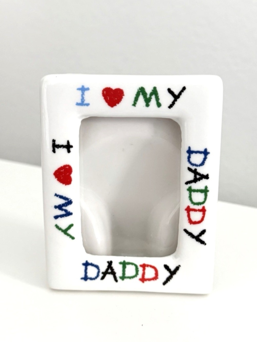 Vintage I Love My Daddy Wallet Size Ceramic Photo Frame Folk Art Style 3.75 x 3